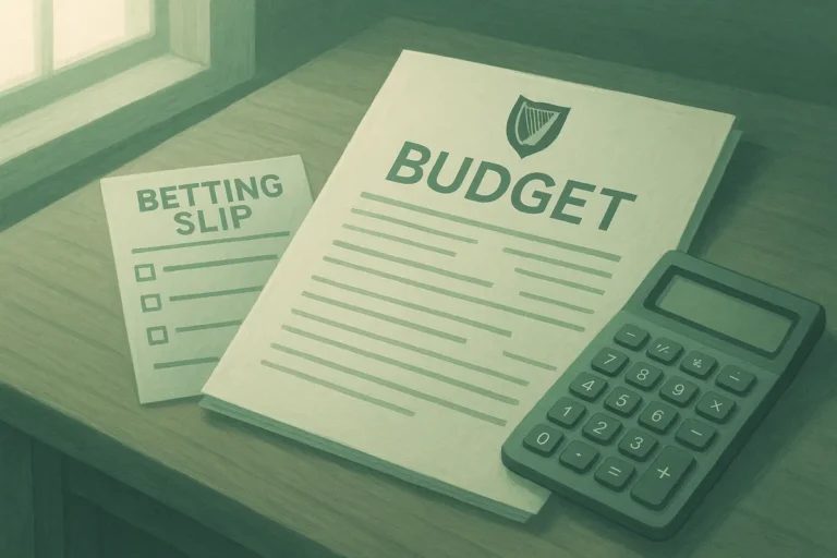 Budget document, calculator and a betting slip representing Ireland's proposed gambling tax increase