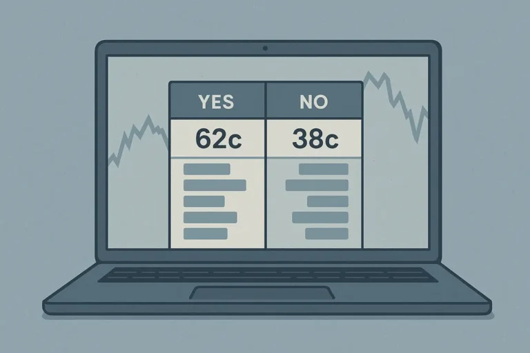 Screen showing an event contract order book with yes and no prices and a fluctuating price chart